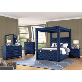 Monica luxurious Four-Poster King 5 pc Bedroom Set Made with Wood in Navy B009S01160