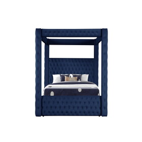 Monica luxurious Four-Poster Full Bed Made with Wood in Navy B009S01164
