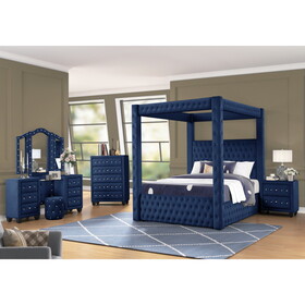 Monica luxurious Four-Poster Queen 5 pc Vanity Bedroom Set Made with Wood in Navy B009S01170