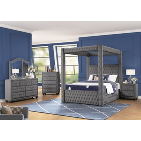 Monica luxurious Four-Poster Queen 4 pc Bedroom Set Made with Wood in Gray B009S01162