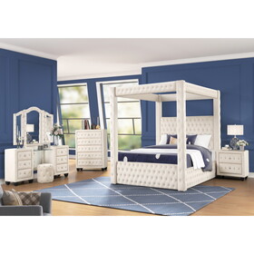 Monica luxurious Four-Poster King 5 pc Vanity Bedroom Set Made with Wood in Cream B009S01168