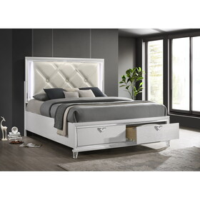 Prism Modern Style Queen LED-Lit Bed with Padded Tufting & 2-Drawer Storage B009S01229