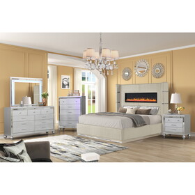 Lizelle Upholstery Wooden Queen 5 PC Bedroom set with Ambient lighting in Beige Velvet Finish B009S01235