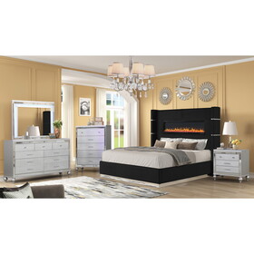 Lizelle Upholstery Wooden King 5 PC Bedroom set with Ambient lighting in Black Velvet Finish B009S01233