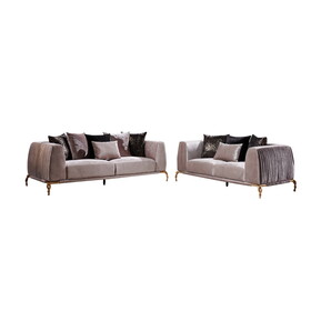 Majestic Shiny Thick Velvet Fabric Upholstered 2PC Living room set Made with Wood Finished in Ivory B009S01249