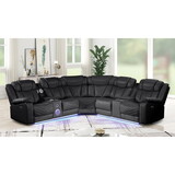 Challenger Modern Style Recliner Sectional Sofa, Built in USB-C Ports & Bluetooth, made with Wood & Faux Leather in Black B009S01264