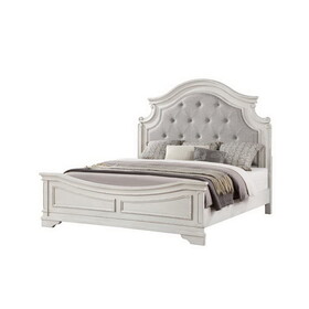 Noble Traditional Style Queen Bed with Button Tufted Upholstery Headboard Made with Wood in Antique White B009S01327
