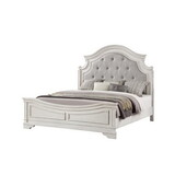 Noble Traditional Style King Bed with Button Tufted Upholstery Headboard Made with Wood in Antique White B009S01328