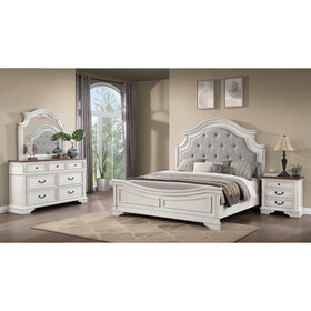 Noble Traditional Style 4 pc Queen Bedroom Set with Button Tufted Upholstery Headboard Made with Wood in Antique White B009S01329