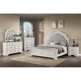Noble Traditional Style 5 pc Queen Bedroom Set with Button Tufted Upholstery Headboard Made with Wood in Antique White B009S01330