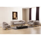 Vanessa 3 PC Livingroom Set with Fabric button-tufted velvet upholstery/wood in Taupe B009S01337