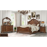 Traditional Style 4 pc Queen Bedroom Set with Intricate Wood Carvings Made with Wood in Walnut B009S01349