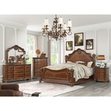 Traditional Style 5 pc Queen Bedroom Set with Intricate Wood Carvings Made with Wood in Walnut B009S01350