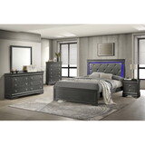 Blaze Upholstered Modern Style 5 pc Full Bedroom Set with LED Headboard Made with Wood in Metallic Gray