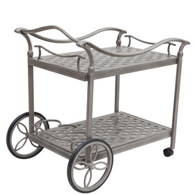 Cast Aluminum Outdoor Patio Serving Tea Cart with Wheels B010119307