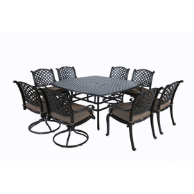 Square 8 - Person 64" Long Aluminum Dining Set with Cushions B010S00011
