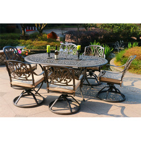Oval 6 - Person 72.05" Long Aluminum Dining Set with Sunbrella Cushions B010S00026
