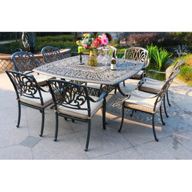 Square 8 - Person 64" Long Aluminum Dining Set with Sunbrella Cushions B010S00048