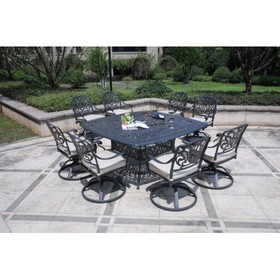 Square 8 - Person 64" Long Aluminum Dining Set with Sunbrella Cushions B010S00051