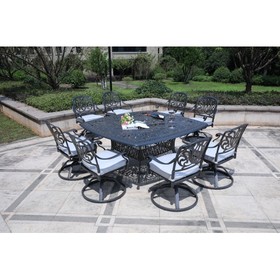 Square 8 - Person 64" Long Aluminum Dining Set with Cushions B010S00052