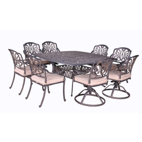 Square 8 - Person 64" Long Aluminum Dining Set with Sunbrella Cushions B010S00073