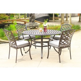 Round 4 - Person 49" Long Aluminum Dining Set with Sunbrella Cushions B010S00090