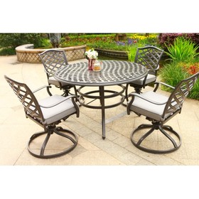 Round 4 - Person 49" Long Aluminum Dining Set with Sunbrella Cushions B010S00093