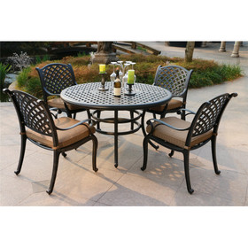 Round 4 - Person 51.97" Long Dining Set with Cushions, Dupione Brown B010S00155