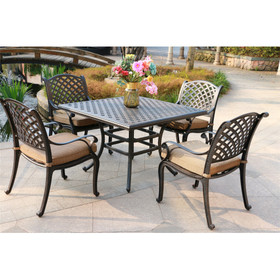 Square 4 - Person 43.19" Long Aluminum Dining Set with Dupione Brown Cushions B010S00168