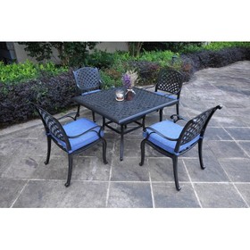 Square 4 - Person 43.19" Long Aluminum Dining Set with Navy Blue Cushions B010S00169