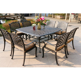 Square 8 - Person 63.98" Long Dining Set with Dupione Brown Cushions B010S00177