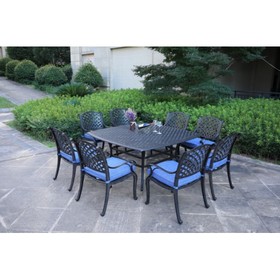 Square 8 - Person 63.98" Long Dining Set with Navy Blue Cushions B010S00178