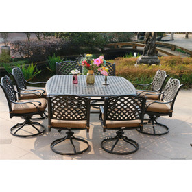 Square 8 - Person 63.98" Long Dining Set with Dupione Brown Cushions B010S00180