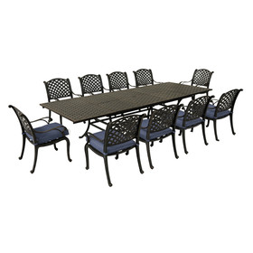 Rectangular 10 - Person 126.38" Long Dining Set with Navy Blue Cushions B010S00194