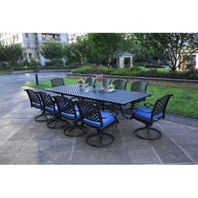 Rectangular 10 - Person 126.38" Long Dining Set with Navy Blue Cushions B010S00197