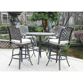 Round 4 - Person 41.97" Long Bar Height Dining Set with Cushions, Sand Dollar B010S00212