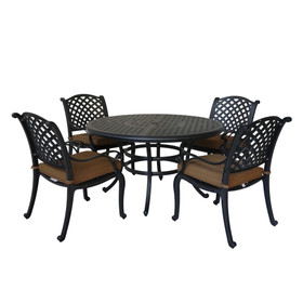 Round 4 - Person 52" Long Dining Set with Cushions, Brown B010S00270