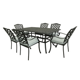 Aluminum 7-Piece Rectangular Dining Set with 6 Arm Chairs, Gray B010S00307