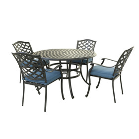 Aluminum 5-Piece Round Dining Set with 4 Arm Chairs, Sapphire Blue B010S00360