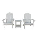 Key West 3 Piece Outdoor Patio All-Weather Plastic Wood Adirondack Bistro Set, 2 Adirondack chairs, and 1 small, side, end table set for Deck, Backyards, Garden, Lawns, Poolside, and Beaches, White