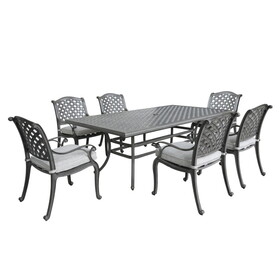 Outdoor 7-Piece Aluminum Dining Set with Cushion, Golden Gauze B010S00454