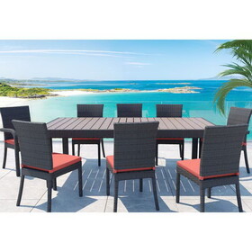 Balcones 9-Piece Outdoor Dining Table Set with 8-Dining Chairs, Brown/Terracotta B010S00459