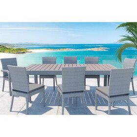 Balcones 9-Piece Outdoor Dining Table Set with 8-Dining Chairs, Gray/Dark Gray B010S00461