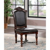 Majestic Traditional Set of 2pcs Side Chairs Brown Cherry Solid wood Faux Wood Carved Details Black Leatherette Seats Formal Dining Room Furniture