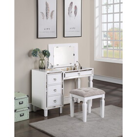 Traditional Formal White Color Vanity Set w Stool Storage Drawers 1pc Bedroom Furniture Set Tufted Seat Stool