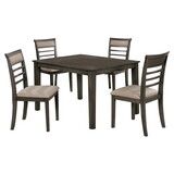 5 pc Dining Table Set Weathered Gray Dining Chairs & Table Solid wood Beige Padded Fabric Cushions Slat Back Chair Dining Room Furniture B011115506