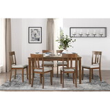 Transitional Styling 7-Piece Pack Dinette Set Cherry Finish Dining Table and 6x Side Chairs Textured Fabric Upholstered Seat Wooden Classic Look Furniture B011119345
