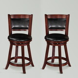 2pc Beautiful Elegant Upholstered Low Swivel Chair Stool Rich Black Faux Leather Upholstery Padded Back Kitchen B011119819
