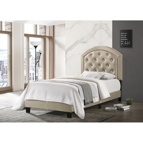 1pc Upholstered Platform Bed with Adjustable Headboard Twin Size Bed Gold Fabric B011120847