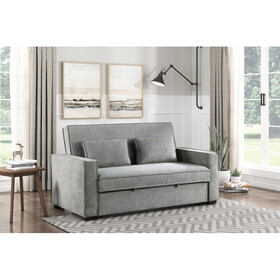 Modern Home Furniture Solid Wood Frame Sofa with Pull-Out Bed Gray Fabric Upholstered 2x Pillows Click-Clack Mechanism Back Living Rom Furniture B011125789